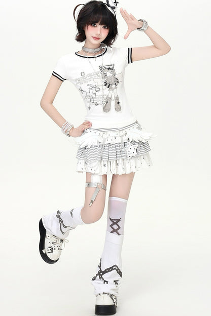 Monochrome Magical Girl T-Shirt + Skirt (with Belt)