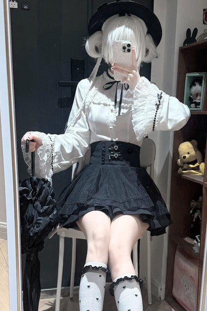 Ruffle Lace Bell Sleeve Top & Skirt Set
