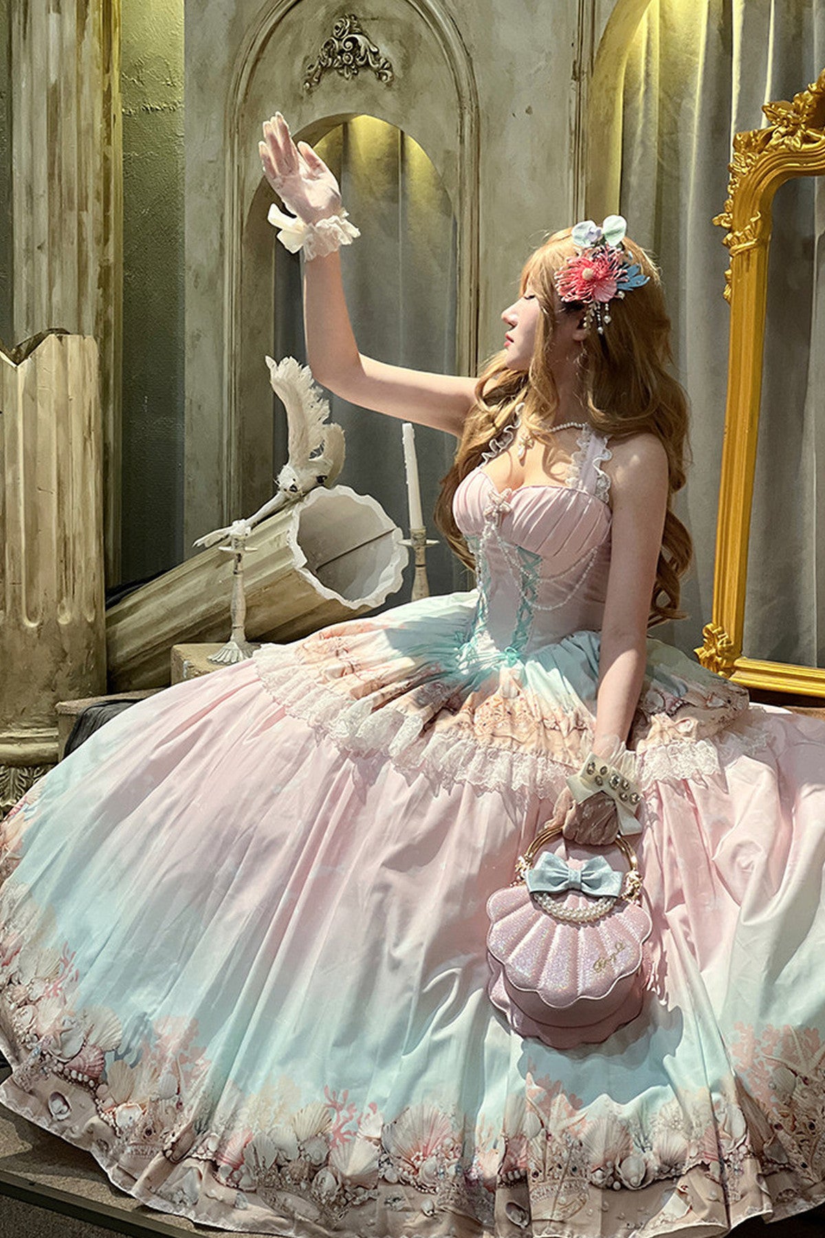 Ensemble robe dos-nu à dégradé océan