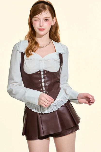 Retro Leather Corset Vest Skirt Set-Up