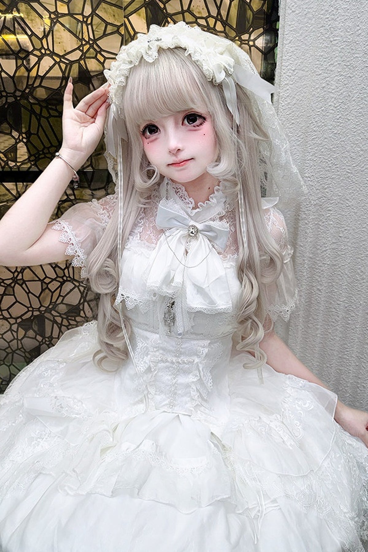 Gothic Short-Sleeve Tulle Waist Belt Dress Set-Up