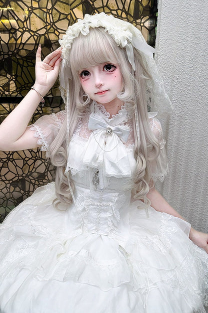 Gothic Short-Sleeve Tulle Waist Belt Dress Set-Up