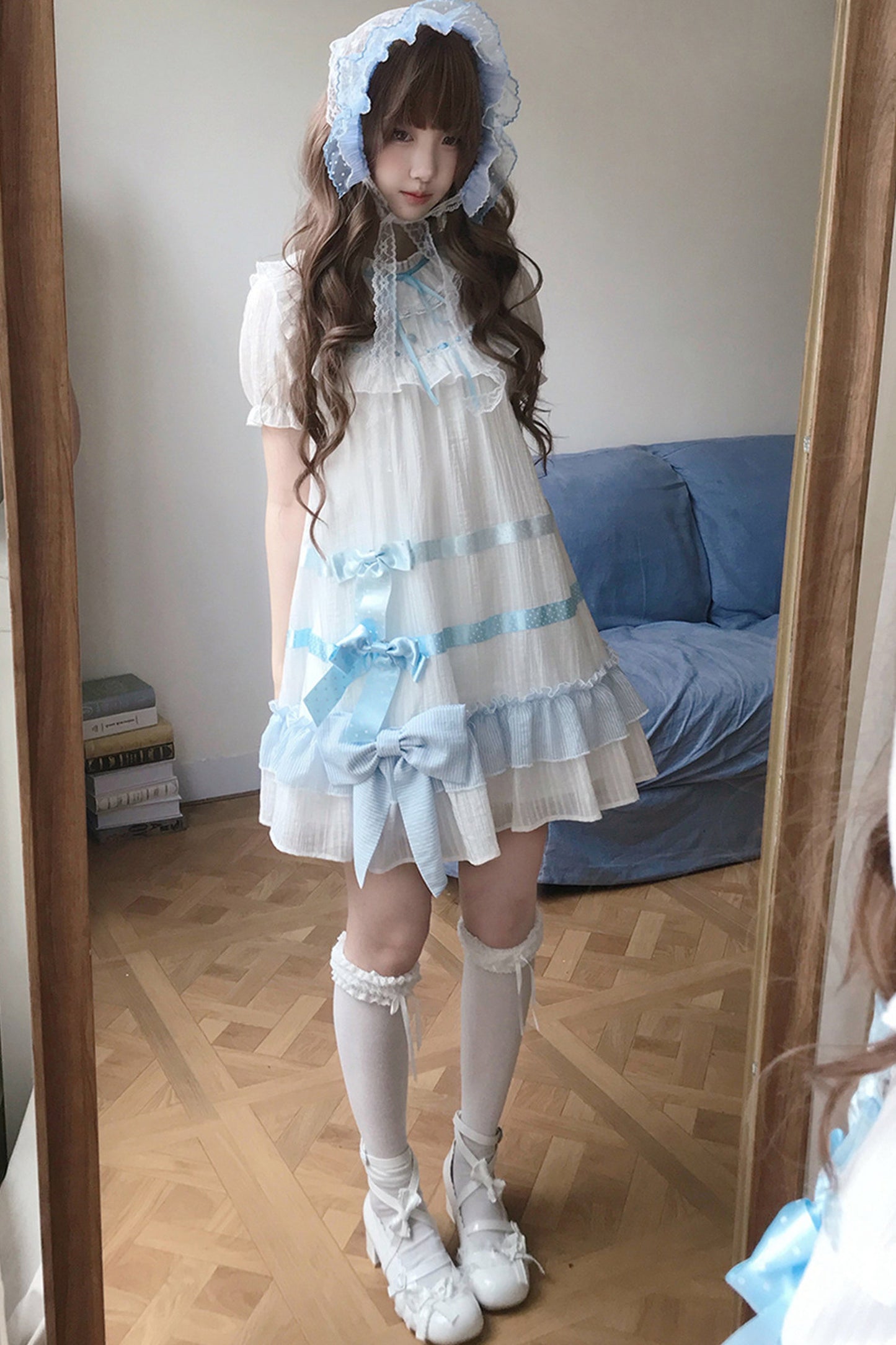 Milky Blue Princess Ribbon Dress