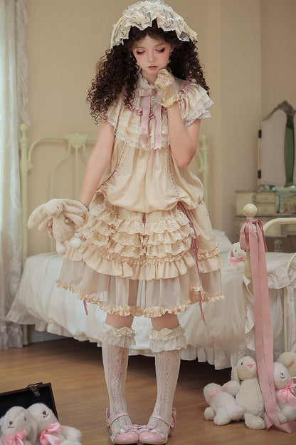 Milchtee-rosa Lolita-Kleid mit Puppen-Rüschen