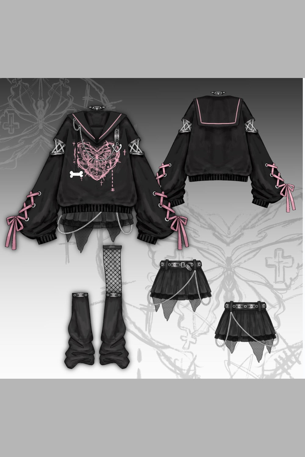 Dark Subculture Butterfly Sweatshirt + Skirt