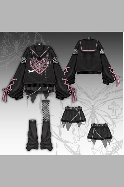 Dark Subculture Butterfly Sweatshirt + Skirt