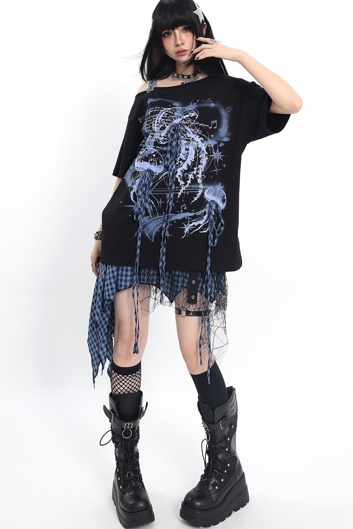 Y2K schulterfreies lockeres T-Shirt