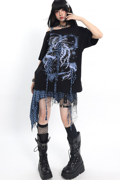 Y2K schulterfreies lockeres T-Shirt