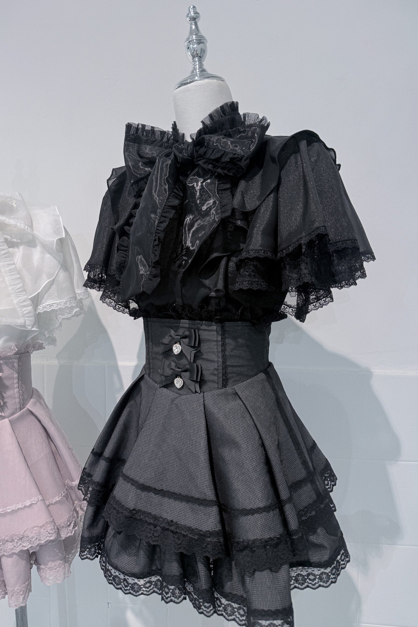 Lace Butterfly-Sleeve Blouse+Skirt