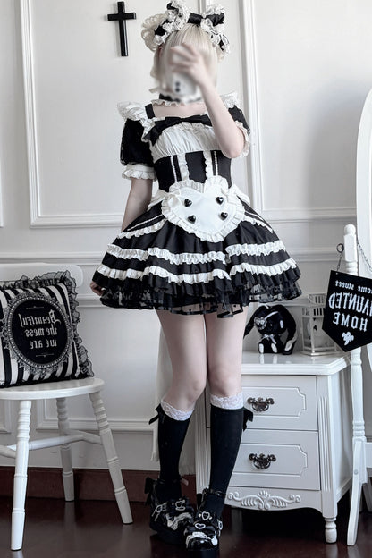 Black White Maid Apron Lace Dress