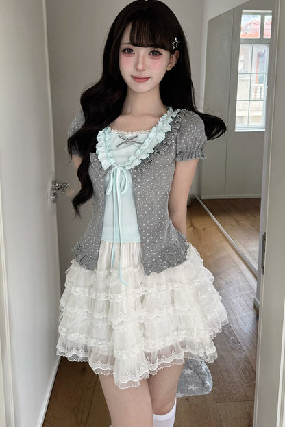 Polka Dot Layered-Look Top and Skirt Set-Up