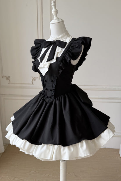 Black Ruffle Sleeve Dress Set-Up