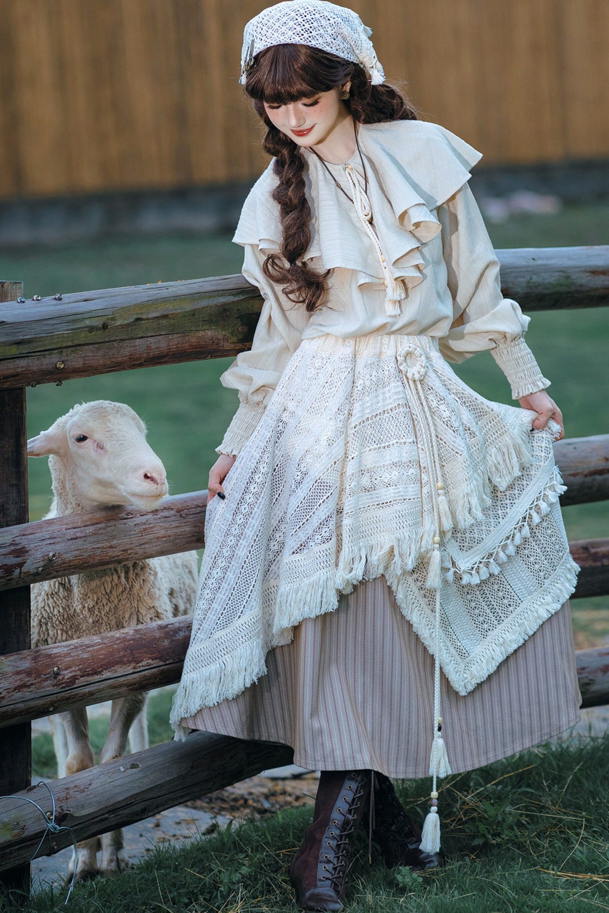 Irregular Hollow Lace Tassel Skirt