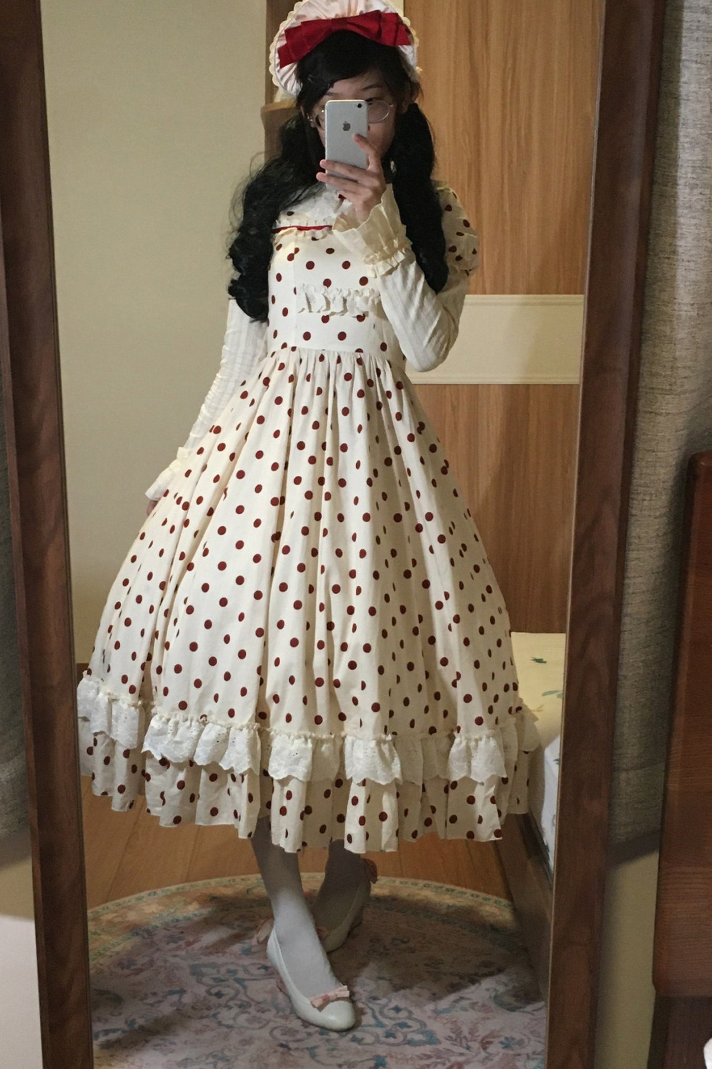 Cotton Polka Dot Print OP Dress Set-Up