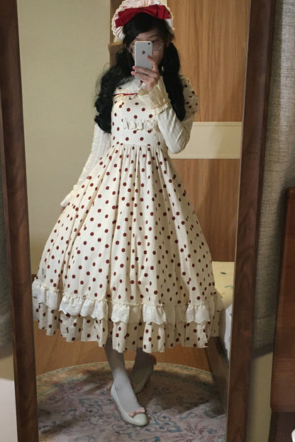 Cotton Polka Dot Print OP Dress Set-Up