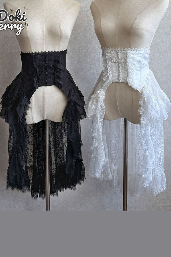 Gothic Short-Sleeve Tulle Waist Belt Dress Set-Up