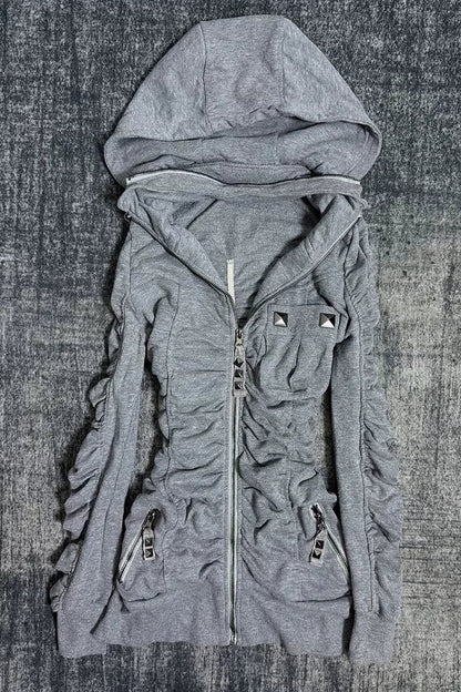 Dunkelgraue Y2K-Kapuzenjacke