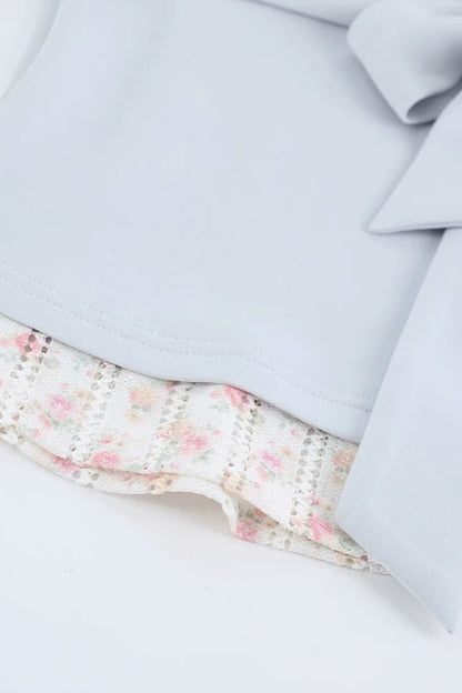 Blue White Floral Top and Off-White Short Skirt Set-Up