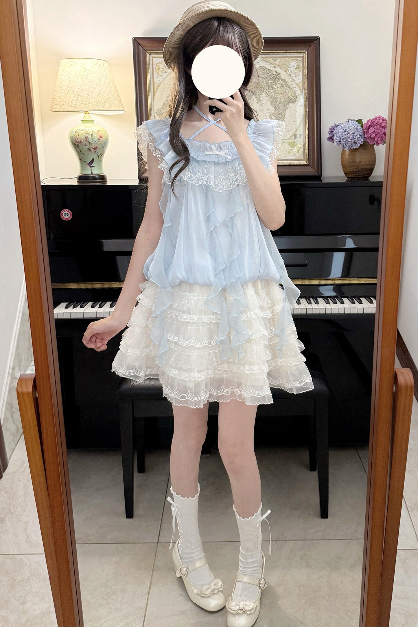 ミルキーブルー姫フリルトップス＋スカート