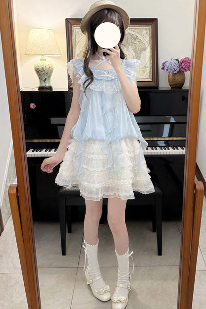 ミルキーブルー姫フリルトップス＋スカート