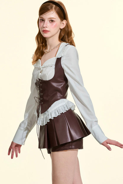 Retro Leather Corset Vest Skirt Set-Up