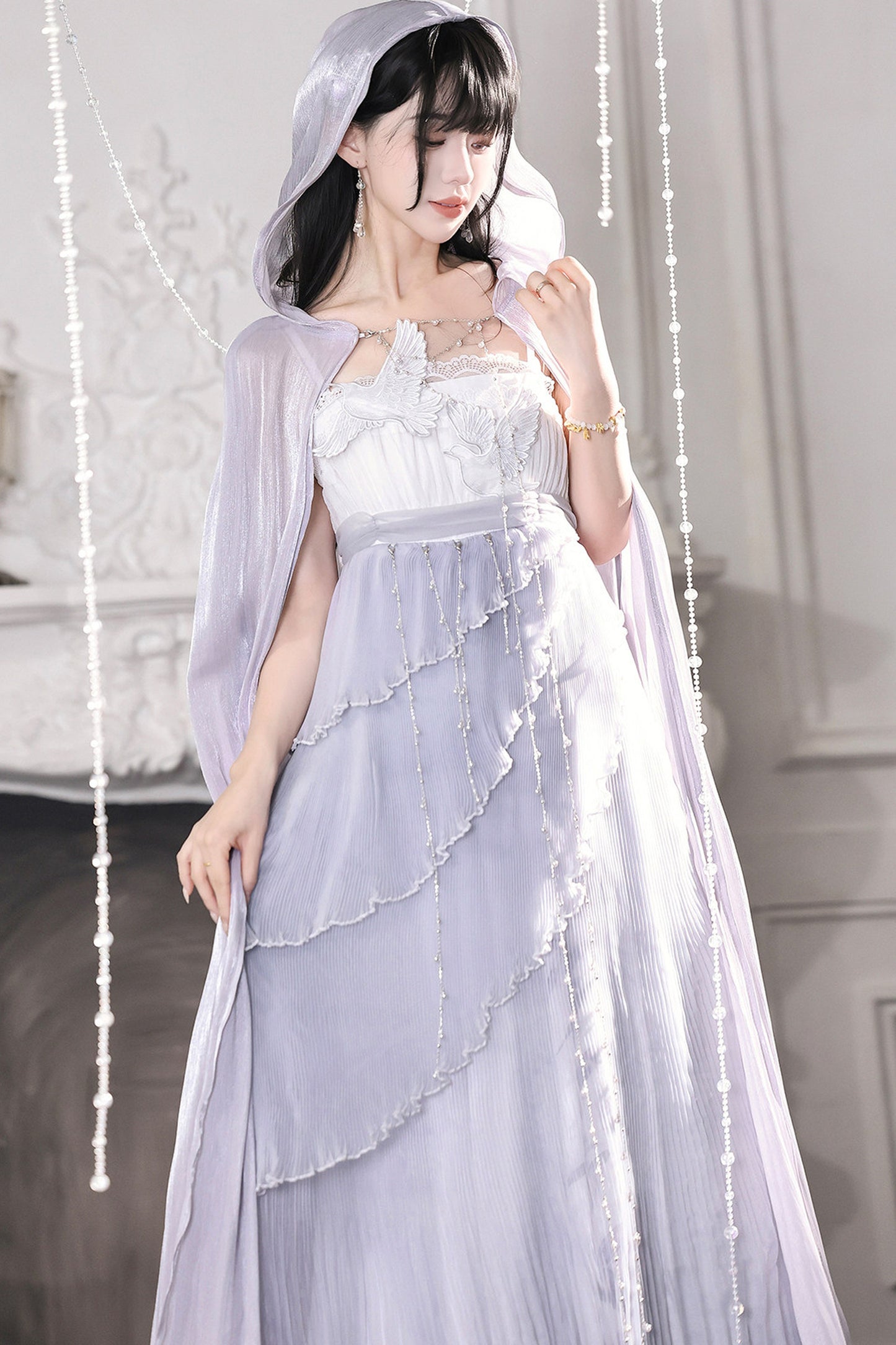Kleid-Set im griechischen Stil mit Empire-Taille und Cape