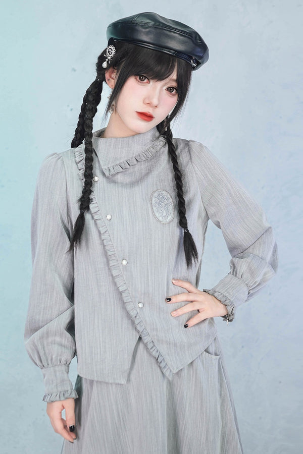 Deer Smoke Slanted Placket Shirt and Double Layer Skirt Set-Up