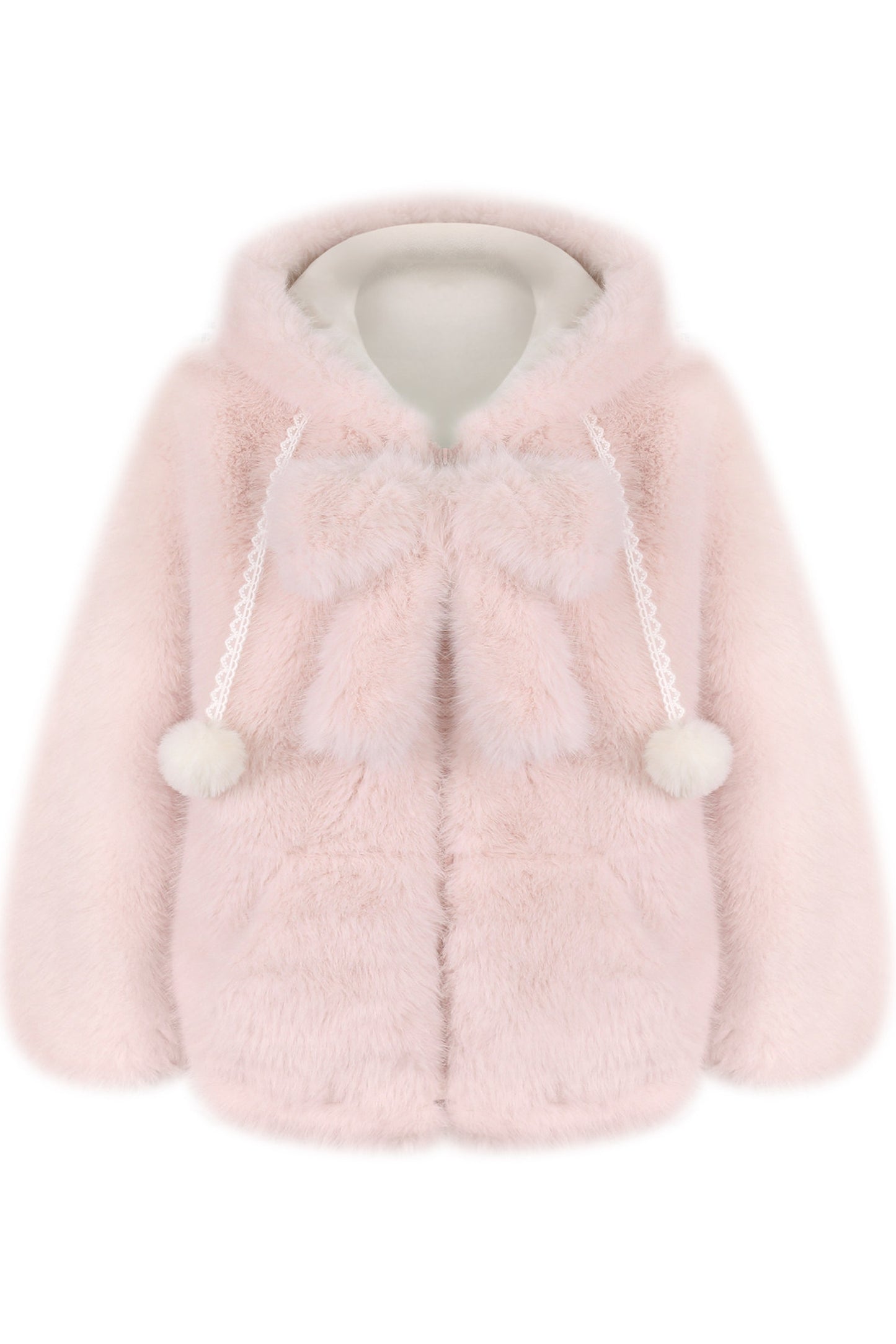 Pink Plush Jacket with Bow Brooch and Cake Skirt Set