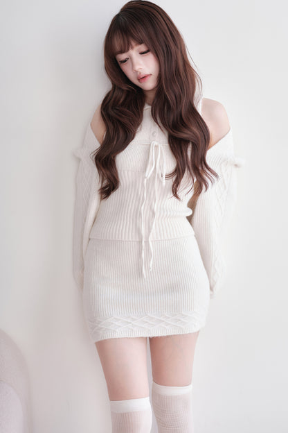 Ribbed Knit Top and Mini Skirt Set