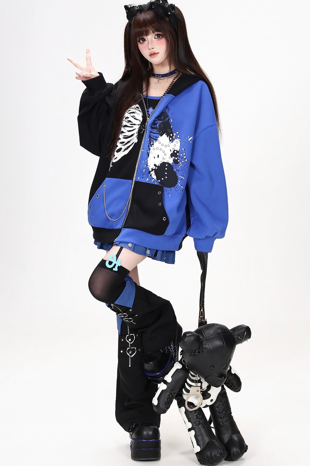 Subkultur-Punk-Kapuzenjacke mit Farbblock-Design