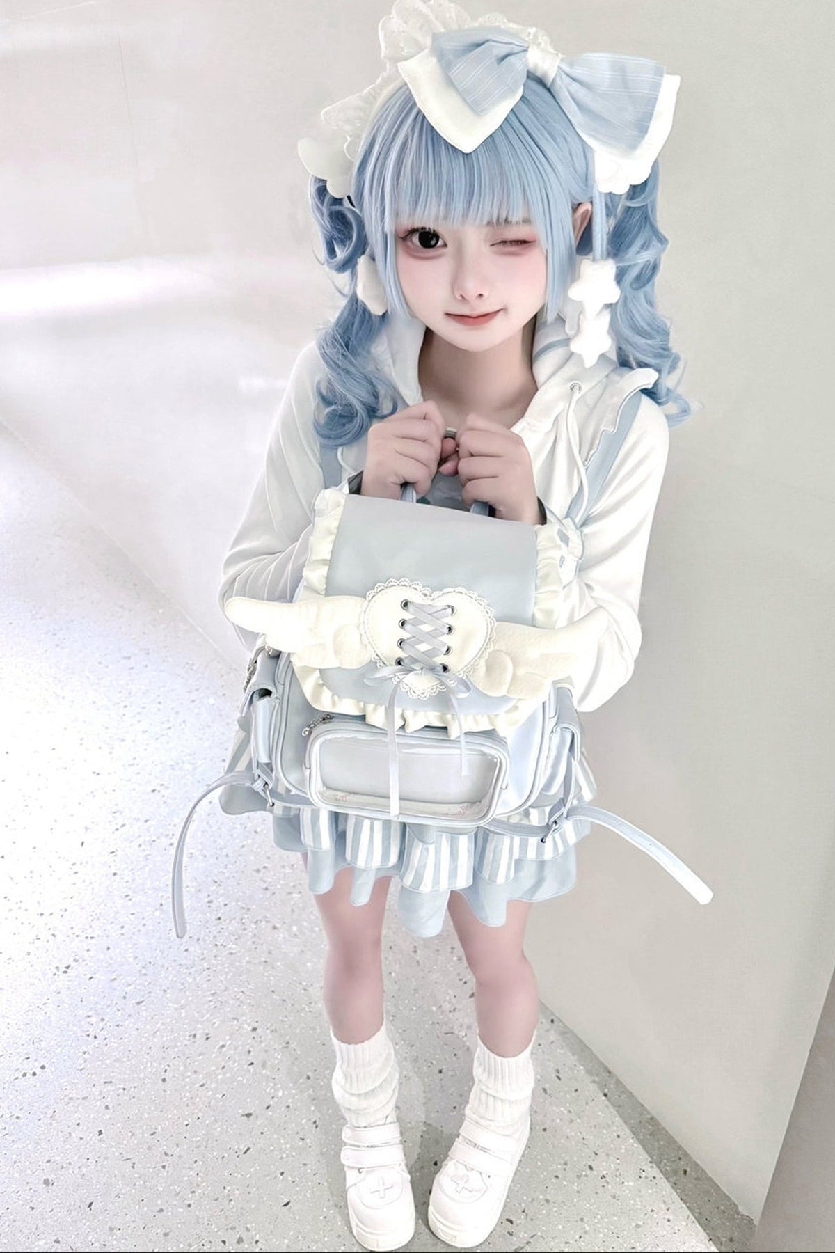 Bunny Ear Hooded Sweatshirt Suspender Skirt With Top Set-Up