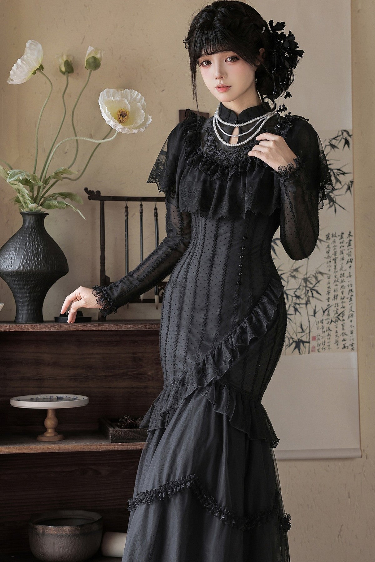 Embroidered Fishtail Qipao Dress