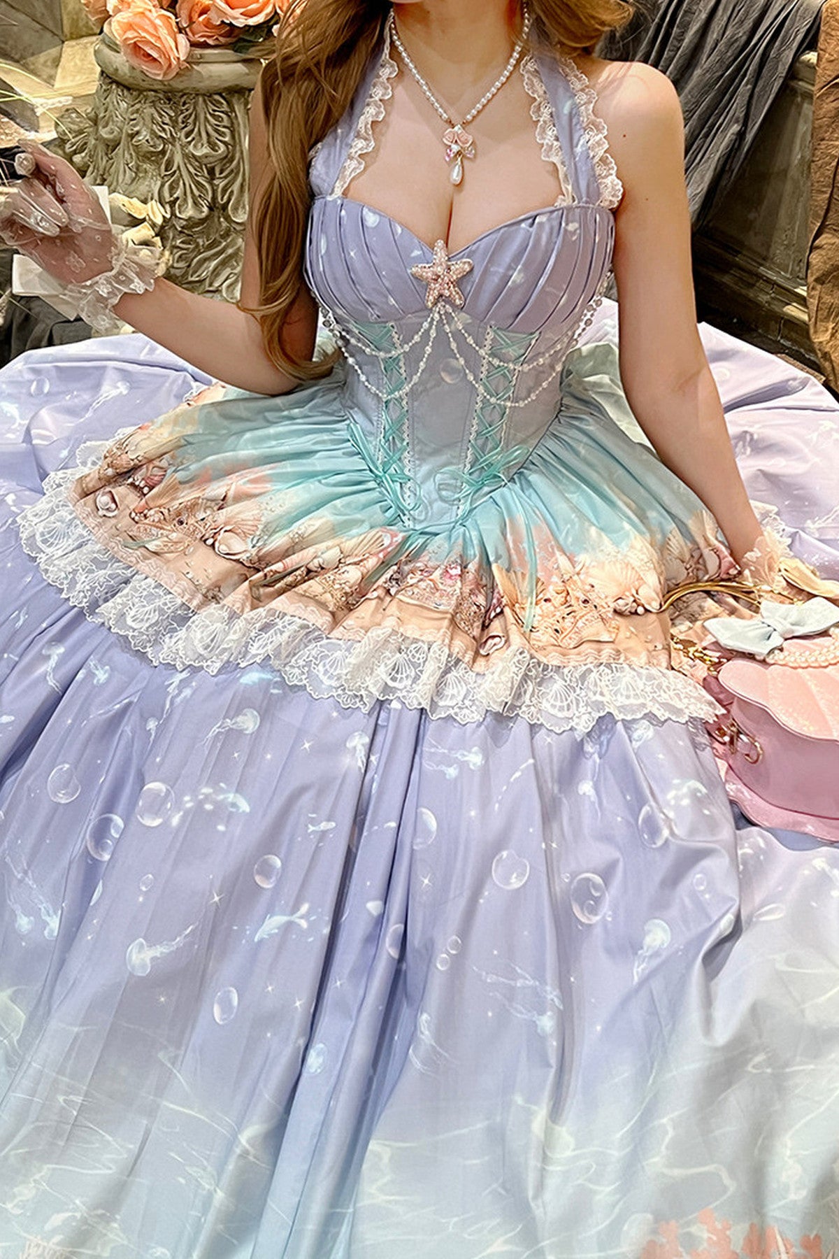 Ensemble robe dos-nu à dégradé océan