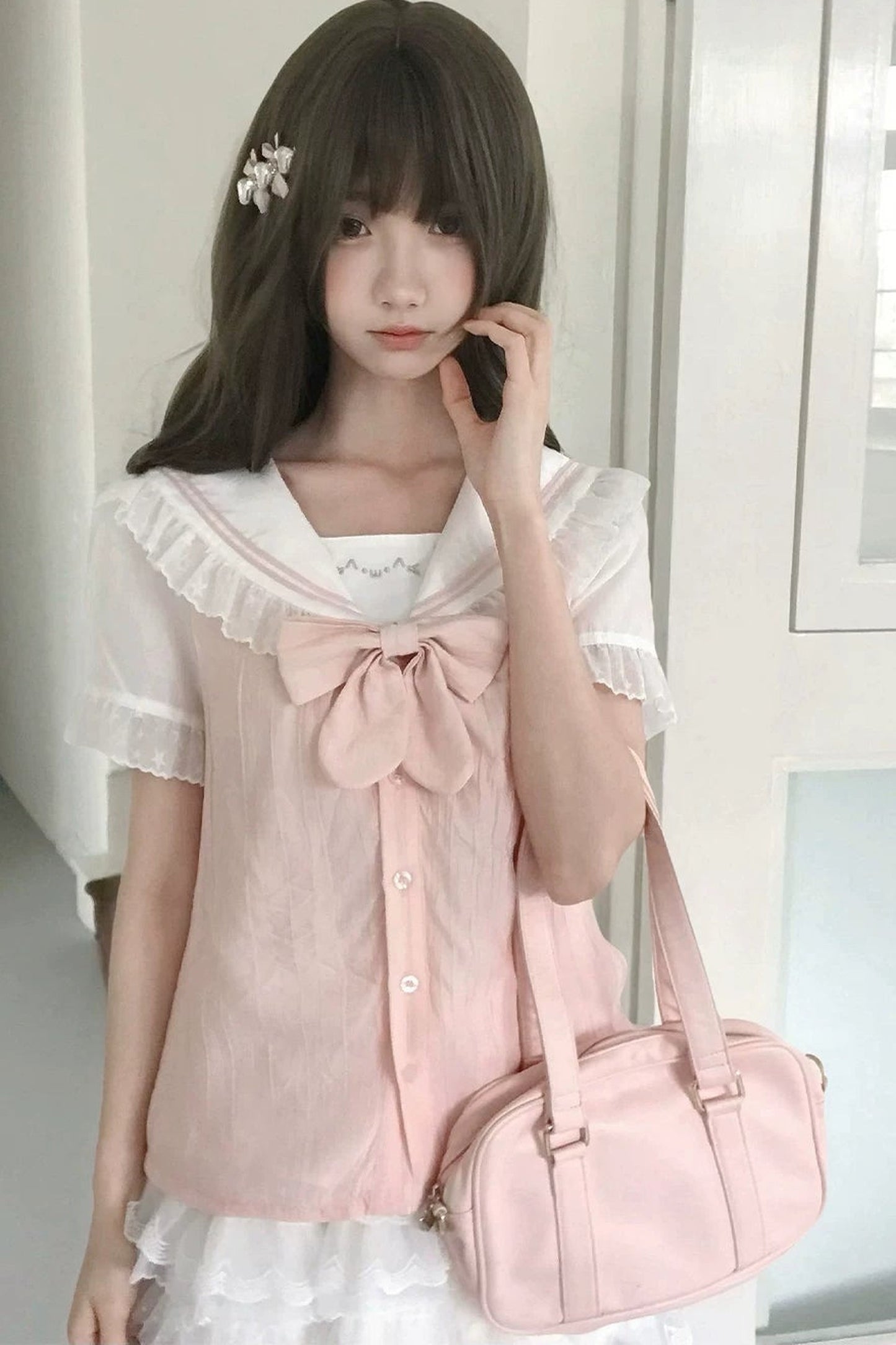Milky Pink Sailor Top + Skirt