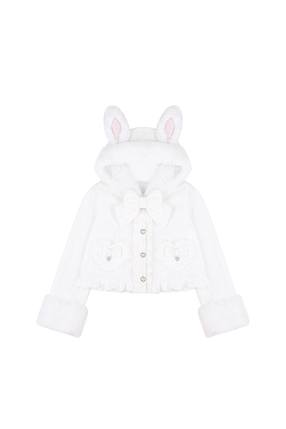 Snow Rabbit Plush Lace Coat, Top and Skirt Set-Up