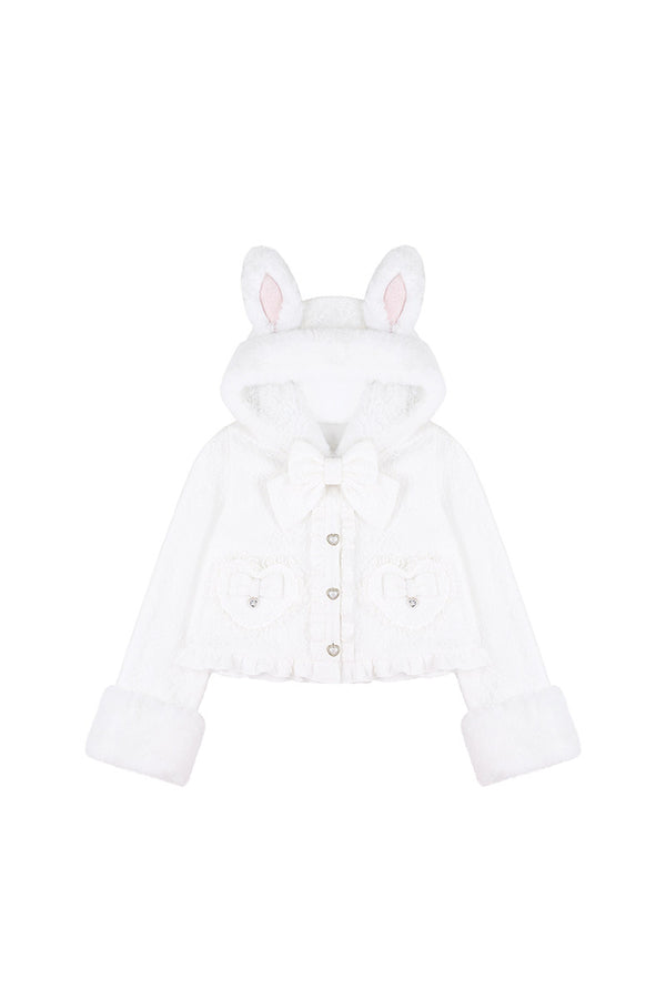 Snow Rabbit Plush Lace Coat, Top and Skirt Set-Up