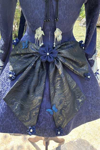 [Reservierungsschluss 109] Dunkelblaue und weiße Gothic-Chinese-Lolita-Accessoire-Serie mit gesticktem neunschwänzigem Fuchs