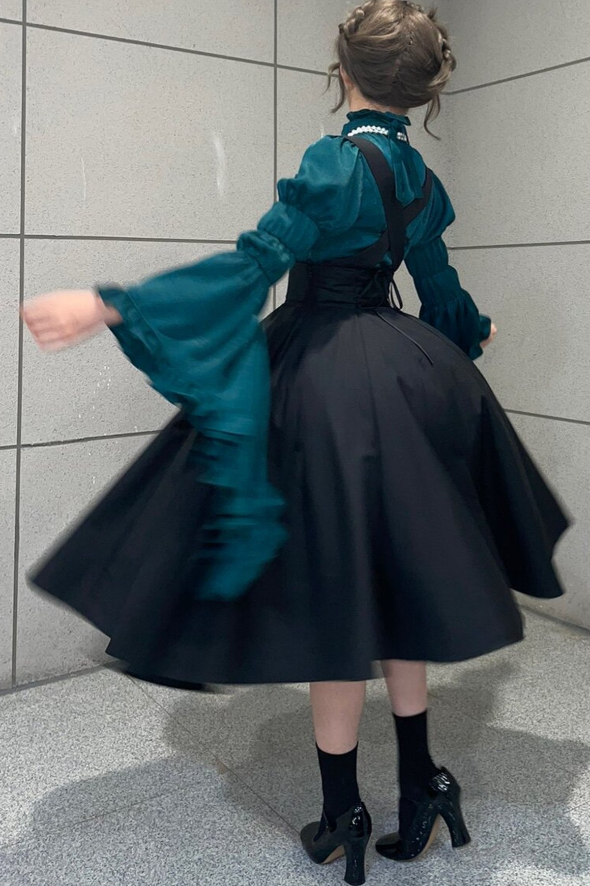 Black Iris Ruffle Suspender Half Skirt