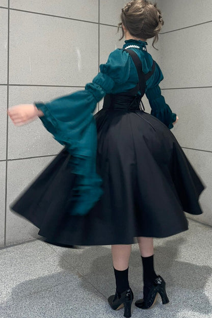 Black Iris Ruffle Suspender Half Skirt
