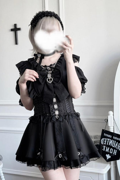 High-Waisted Puffy Rhinestone Belt Skirt