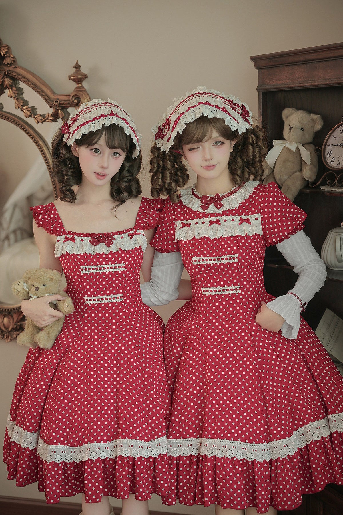 Polka Dot Ruffled Dress With Base Top Set-Up