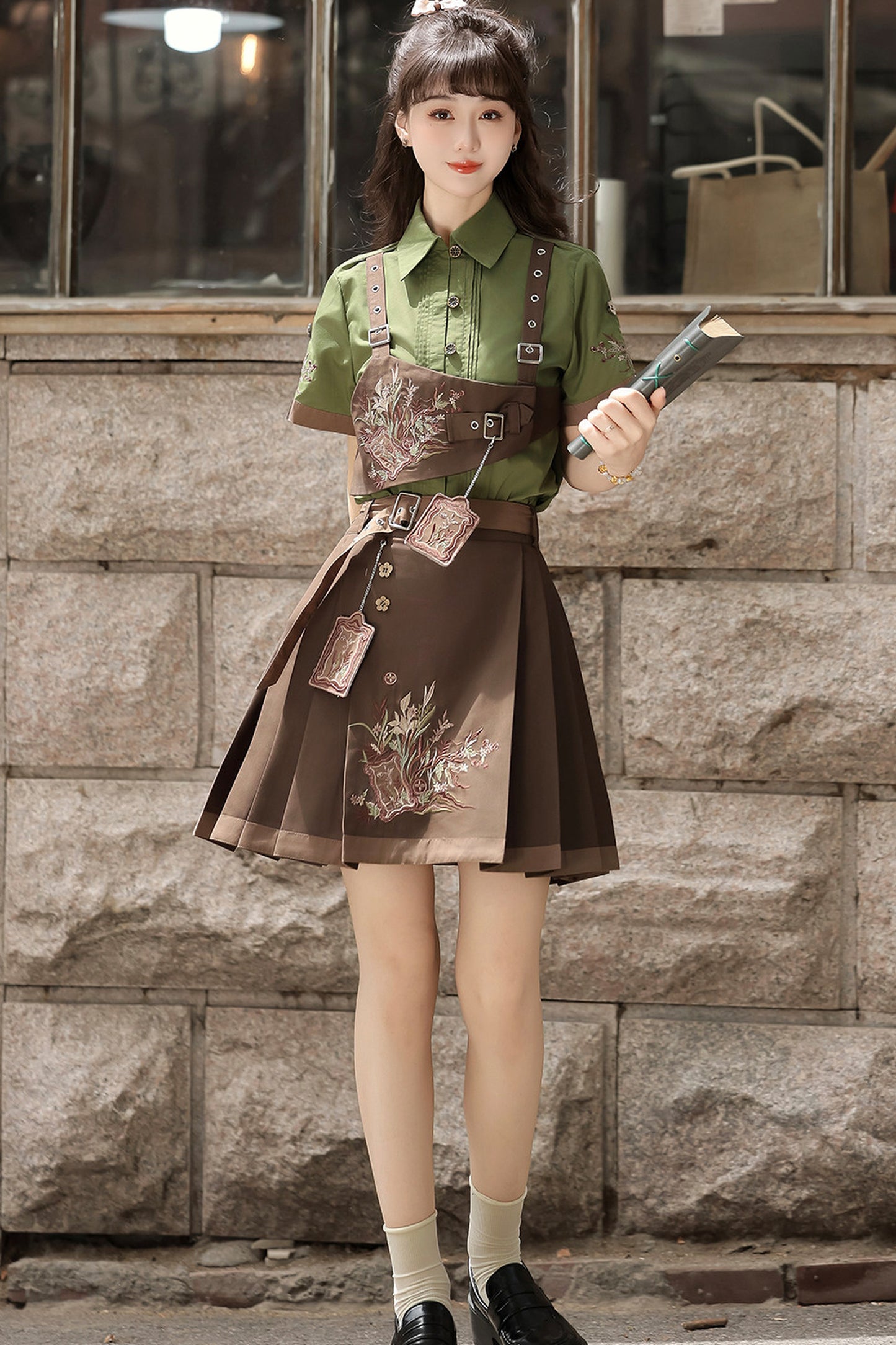 New Chinese Style Cookie Forest Shirt and Skirt Set