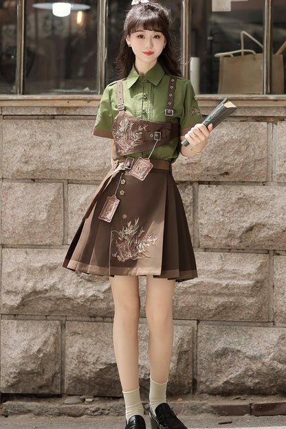 New Chinese Style Cookie Forest Shirt and Skirt Set