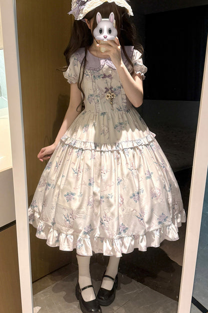 Kleid mit pastoralem Blumenprint und Bubikragen