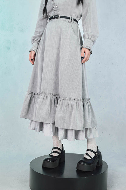 Deer Smoke Slanted Placket Shirt and Double Layer Skirt Set-Up