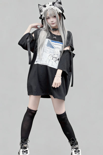 Lockeres Baumwoll-T-Shirt im Anime-Stil