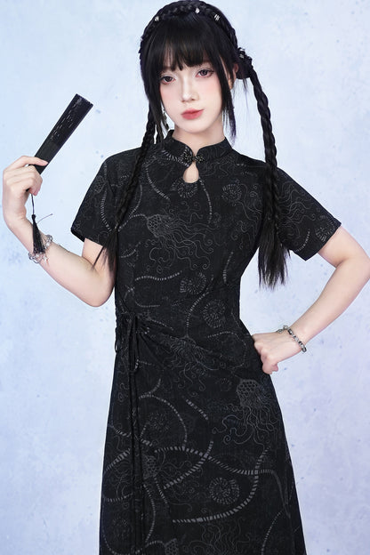 Deep Sea Print Qipao Dress