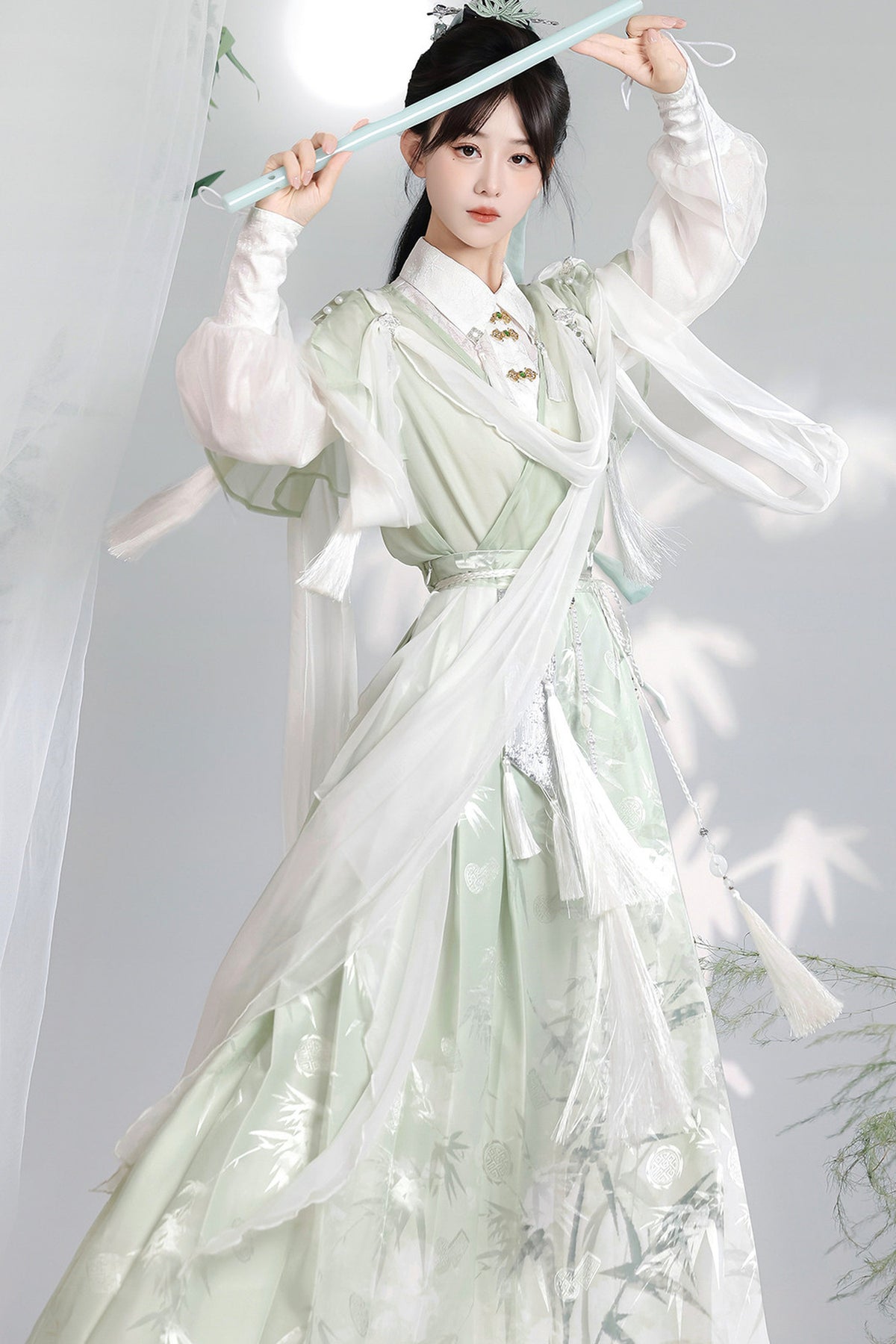 Green Modified Han Elements Hanfu Top and Skirt Set-Up