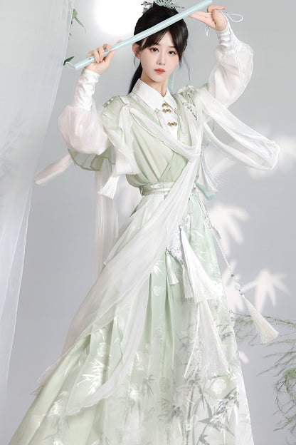 Green Modified Han Elements Hanfu Top and Skirt Set-Up