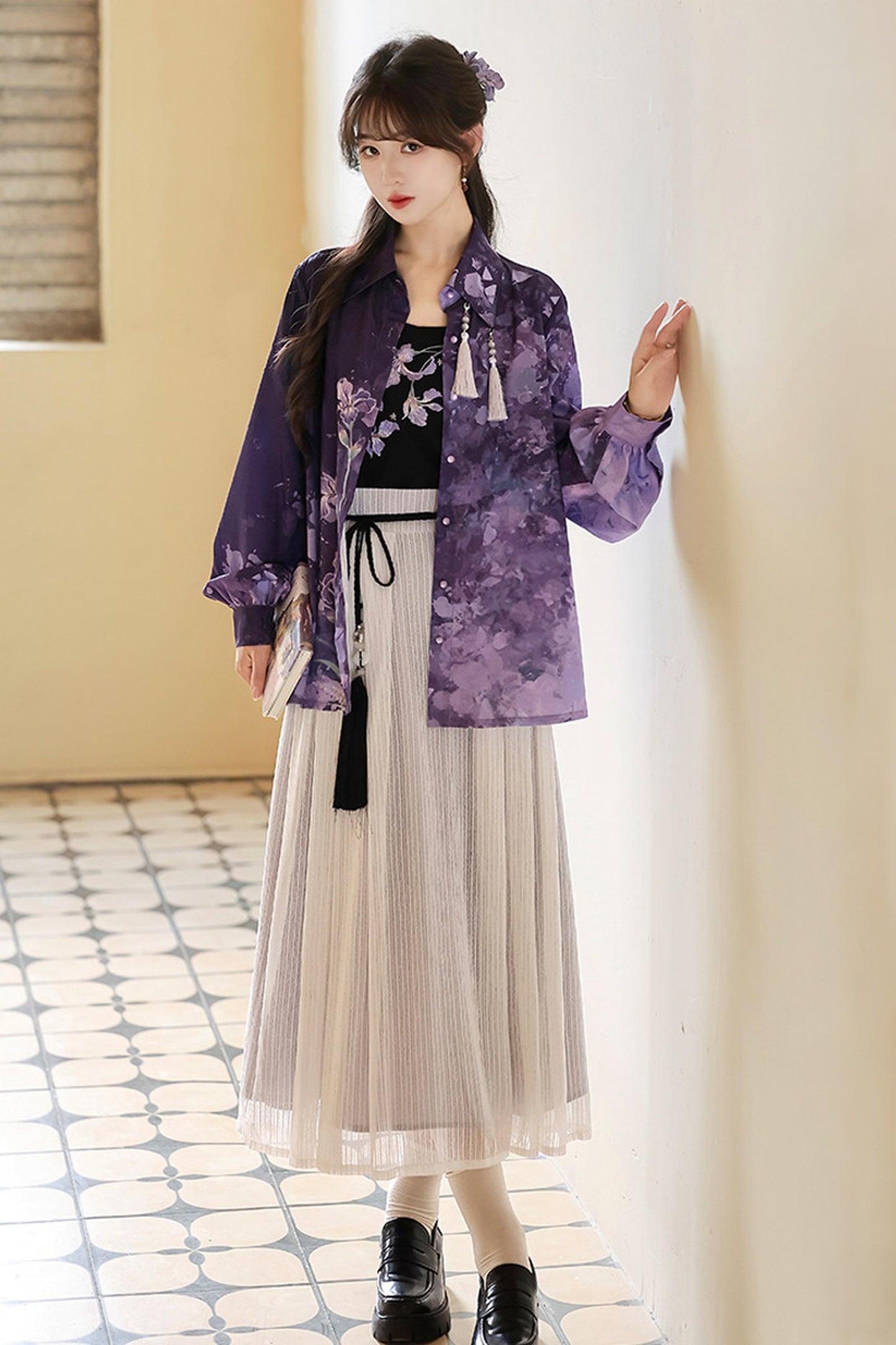 Iris Mist New Chinese Style Shirt and Skirt Set-Up